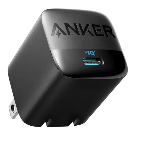 Anker single-port fast charger, black, featuring a USB-C Anker single-port fast charger, black, featuring a USB-C port with PowerIQ technology for rapid and efficient charging