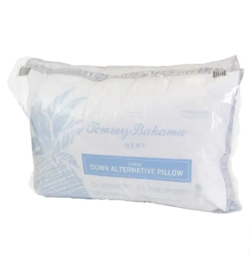 Tommy Bahama Down Alternative Pillow - Soft, Hypoallergenic Bed Pillow with Blue and White Edges for Comfortable Sleep