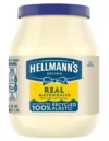 Jar of Hellmann’s Real Mayonnaise, 64 oz, rich and creamy condiment for versatile meals."